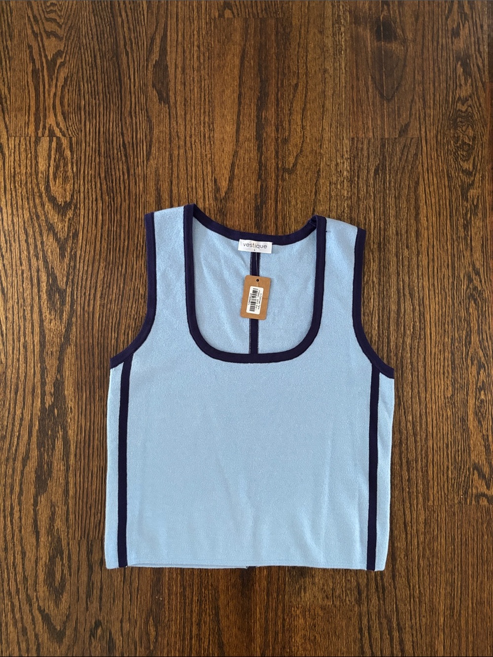 vestique Light Blue Tank with Dark Navy Trim